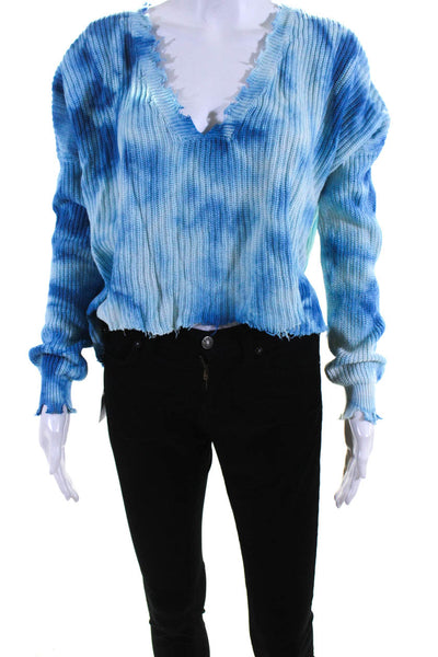 Fate. Womens Tie Dye Print Raw Hem Pullover Sweater Blue Cotton Size Small