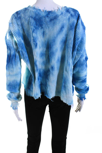 Fate. Womens Tie Dye Print Raw Hem Pullover Sweater Blue Cotton Size Small