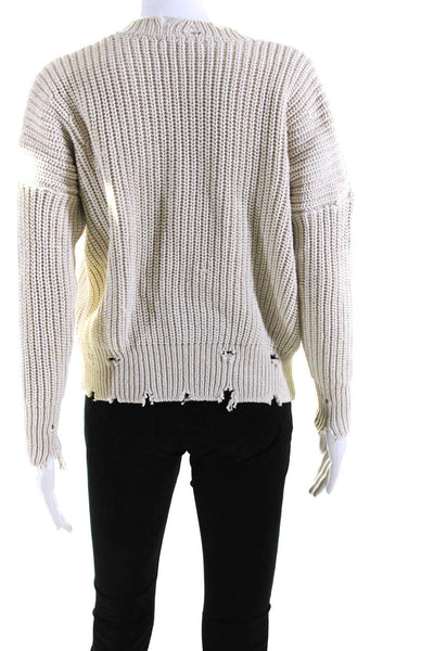 Olivaceous Womens V Neck Long Sleeves Sweater Off White Cotton Size Small