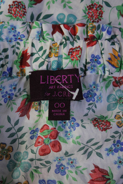 J Crew Liberty Womens Floral Print Off The Shoulder Blouse White Cotton Size 00