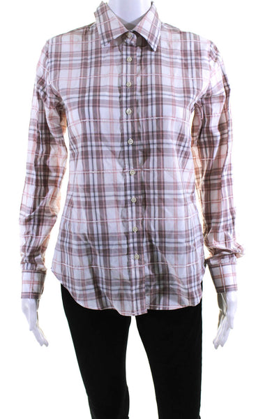 The Shirt Womens Plaid Button Down Shirt Pink Beige Cotton Size Extra Small