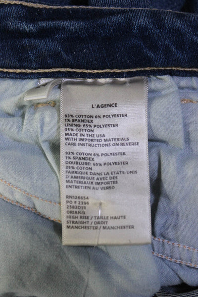 L'Agence Womens Oriana High Rise Straight Leg Jeans Blue Cotton Size 24
