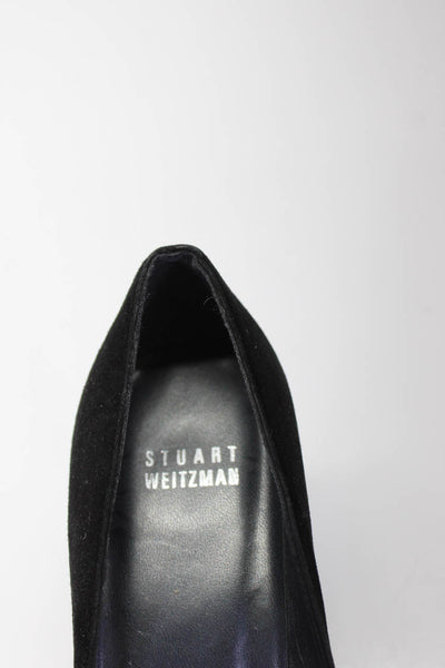 Stuart Weitzman Womens Suede Cross Strap Peep Toe Pumps Black Size 7 Medium