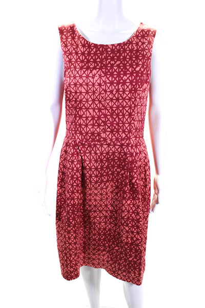 Lela Rose Womens Abstract Print A Line Dress Pink Red Cotton Size 12