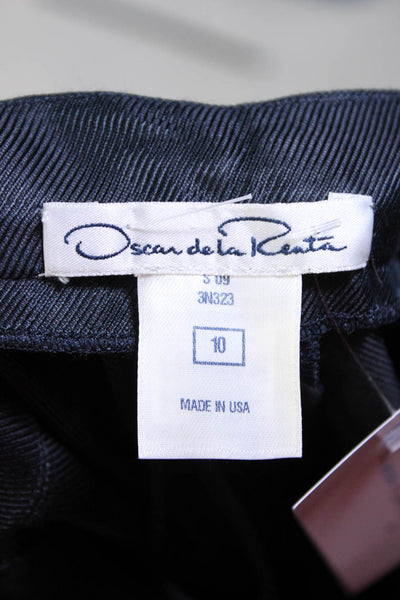 Oscar de la Renta Womens Silk Pleated Front Straight Leg Trousers Navy Size 10