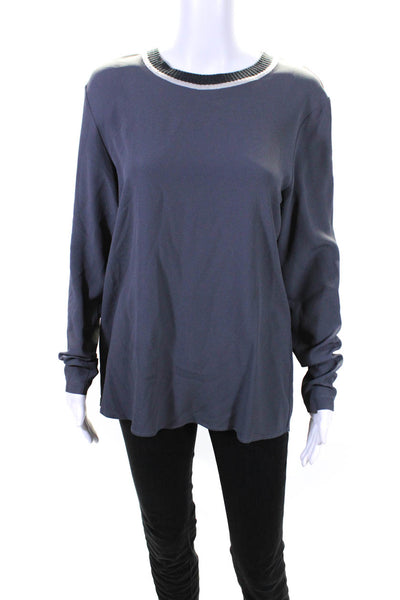 Antonelli Womens Silk Georgette Long Sleeve Split Hem Blouse Dark Gray Size 46