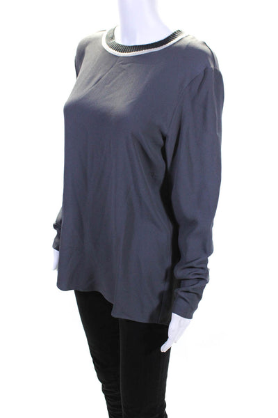 Antonelli Womens Silk Georgette Long Sleeve Split Hem Blouse Dark Gray Size 46