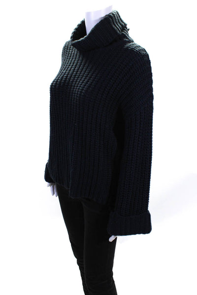 525 America Womens Crochet Long Sleeve Turtleneck Sweater Navy Blue Size S