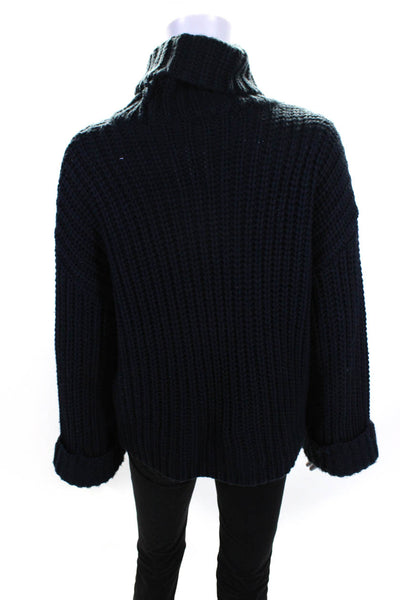525 America Womens Crochet Long Sleeve Turtleneck Sweater Navy Blue Size S