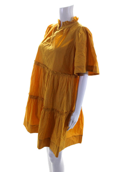 Sea New York Womens Cotton Tiered Ruffle V-Neck Short Sleeve Dress Yellow Size 8