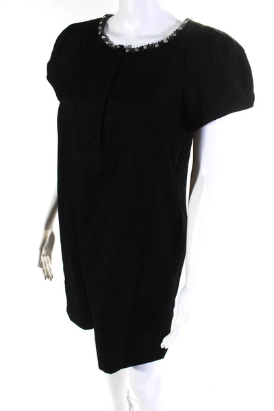 Robert Rodriguez Black Label Women's Short Sleeve Wool Shift Dress Black Size 8