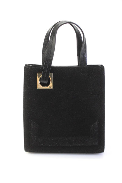 Halston Heritage Womens Leather Magnetic Closure Top Handle Bag Purse Black