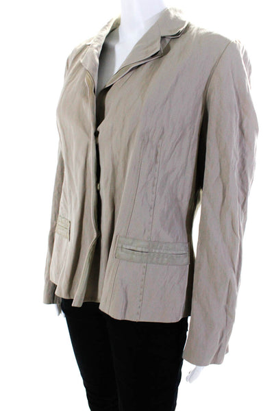 Elie Tahari  Womens Wool Blend Collared Long Sleeve Blazer Jacket Beige Size M