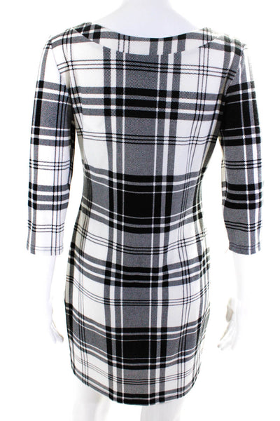 Joseph Ribkoff Womens Plaid Scoop Neck Long Sleeve Mini Dress White Size 4