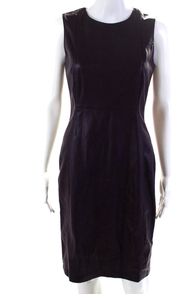 Calvin Klein Womens Vegan Leather Round Neck Sleeveless Dress Purple Size 4