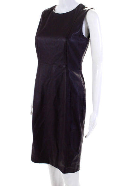 Calvin Klein Womens Vegan Leather Round Neck Sleeveless Dress Purple Size 4