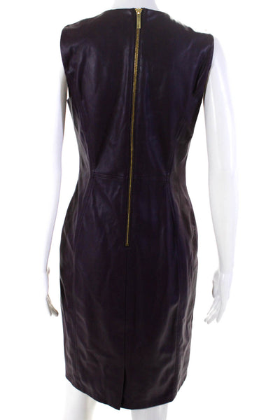 Calvin Klein Womens Vegan Leather Round Neck Sleeveless Dress Purple Size 4