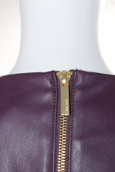 Calvin Klein Womens Vegan Leather Round Neck Sleeveless Dress Purple Size 4