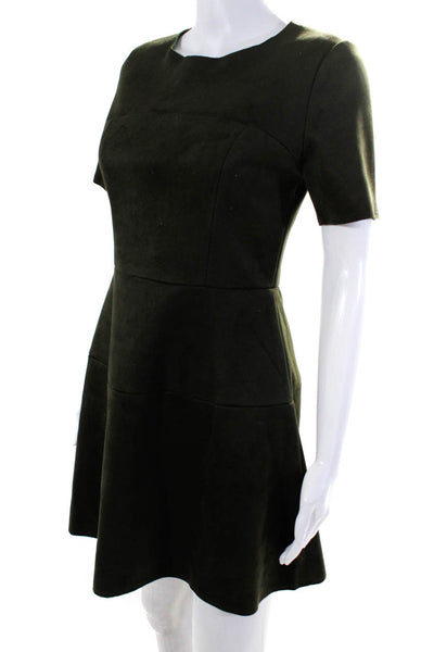 FRNCH Womens Round Neck Short Sleeve Zip Up Knee Length Dress Green Size S