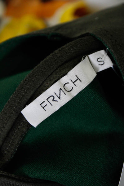 FRNCH Womens Round Neck Short Sleeve Zip Up Knee Length Dress Green Size S
