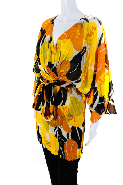 The Kooples Womens Floral Print V-Neck Short Sleeve Blouse Top Orange Size 0