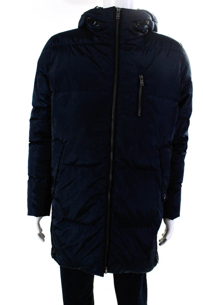 Orolay Mens Blue Zip Detail Long Sleeve Full Zip Hooded Puffer Coat Size L