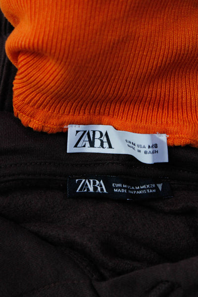 Zara Womens Crop Hoodie Sweatshirt Turtleneck Sweater Brown Orange Medium Lot 2