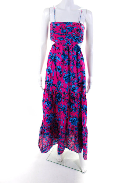 Playa Lucila Womens Cutout Bodice Floral Halter Midi Dress Blue Pink Size Small