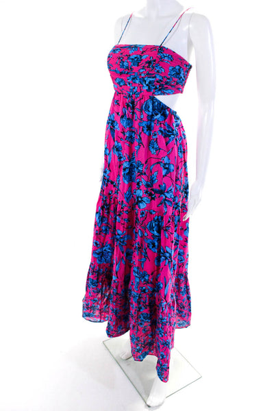 Playa Lucila Womens Cutout Bodice Floral Halter Midi Dress Blue Pink Size Small