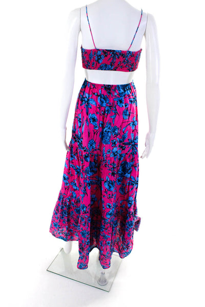 Playa Lucila Womens Cutout Bodice Floral Halter Midi Dress Blue Pink Size Small