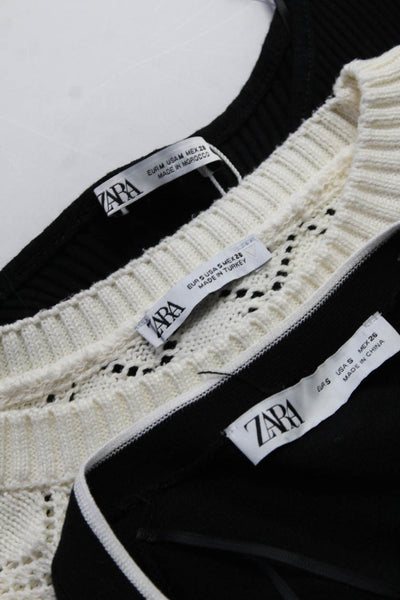 Zara Womens Bodysuit White Open Knit Pullover Sweater Top Size S M Lot 3