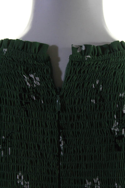 Likely Womens Floral Print Smocked Ruffled Hem Short Sleeve Dress Green Size 2