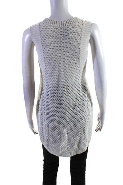 Elizabeth and James Womens Open Knit Curved Hem Crewneck Tank Top White Size XS
