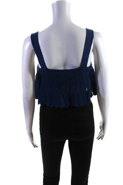 Charlotte Ronson Women's Cotton Crochet Knit Cropped Top Blue Size S