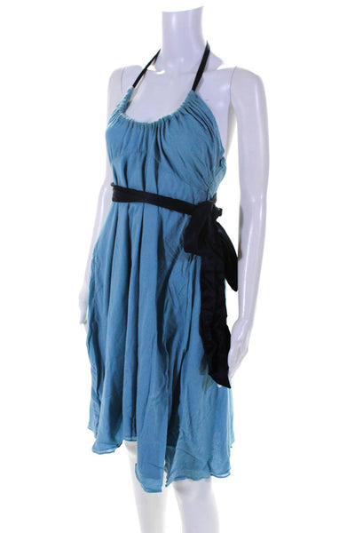 Samantha Treacy Women's Halter Neck Flare Mini Dress Blue Size S