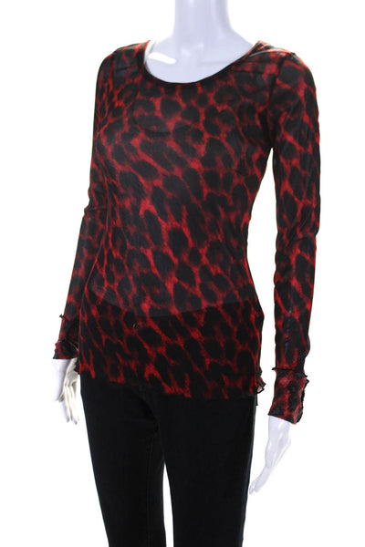 Betsey Johnson Women's Round Neck Long Sleeves Red Animal Print Blouse Size S