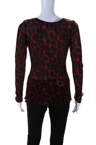 Betsey Johnson Women's Round Neck Long Sleeves Red Animal Print Blouse Size S
