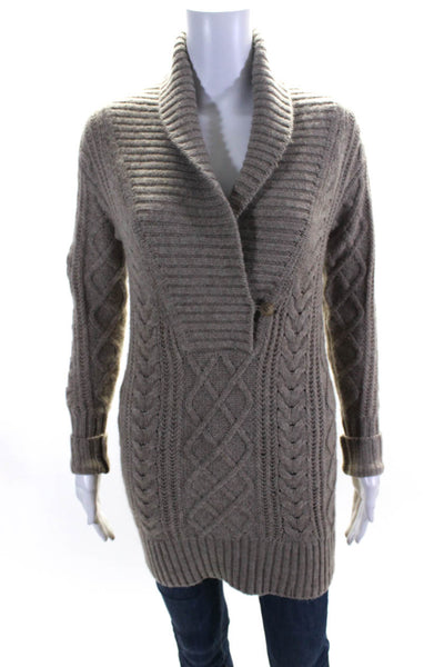 Vince Womens Single Button Cable Ribbed Knit V Neck Cardigan Sweater Brown XS