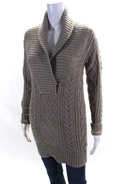 Vince Womens Single Button Cable Ribbed Knit V Neck Cardigan Sweater Brown XS