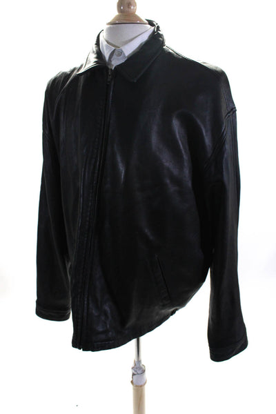 Luis Alvear Mens Long Sleeve Front Zip Collared Leather Jacket Black Size 2XL