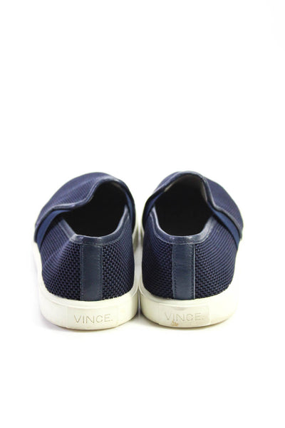 Vince Womens Slip On Knit Round Toe Sneakers Navy Blue White Size 7.5