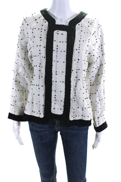 Proenza Schouler Womens Linen Pom Pom Button Down Jacket White Black Size 8