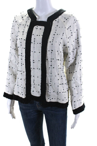 Proenza Schouler Womens Linen Pom Pom Button Down Jacket White Black Size 8