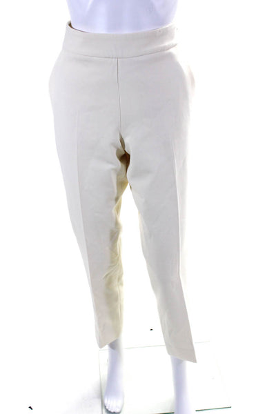 Oscar de la Renta Womens Creased High Rise Dress Trousers Ivory Wool Size 8