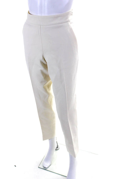 Oscar de la Renta Womens Creased High Rise Dress Trousers Ivory Wool Size 8