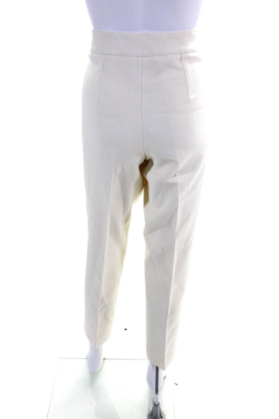 Oscar de la Renta Womens Creased High Rise Dress Trousers Ivory Wool Size 8