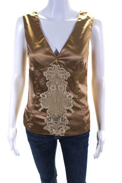 D&G Dolce & Gabbana Womens Embroidered V Neck Tank Top Brown Size EUR 42