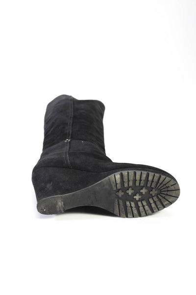 Prada Sport Woimens Suede Knee High Wedge Heel Boots Black Size 39.5 9.5