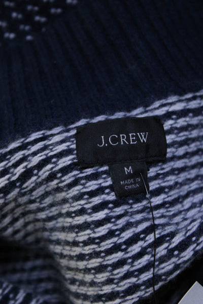 J Crew Mens Half Zipper Turtleneck Sweater Navy Blue White Wool Size Medium