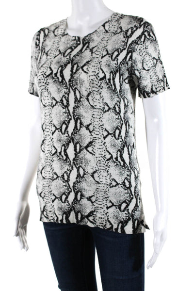 525 America Womens Animal Print Round Neck Short Sleeve Knit Top White Size XS